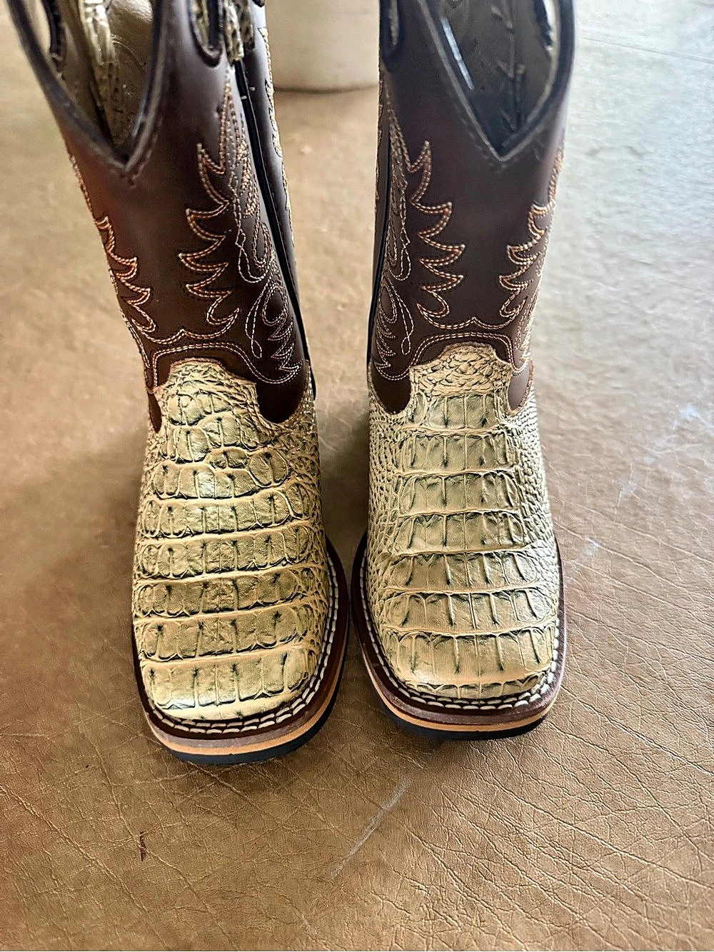 Cody James Embroidered Crocodile Print Western Boots Western Boots Brown & Green